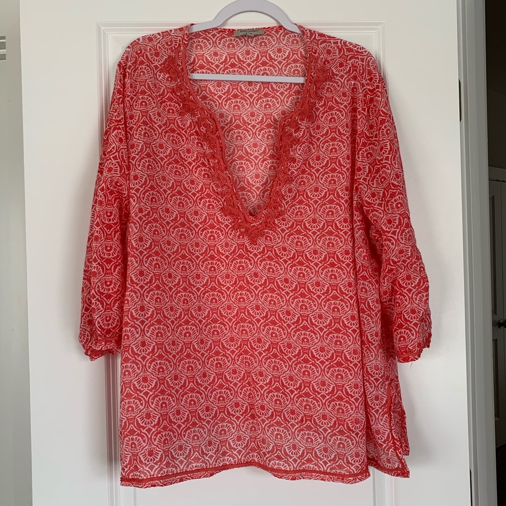Anne Carson coral and white Top / Cover Up Size 2X